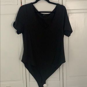 Plus size black v neck bodysuit